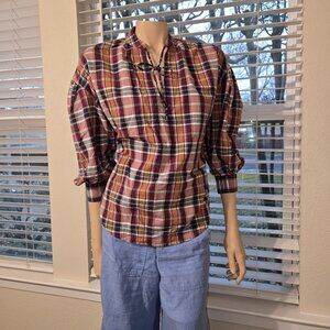 Ralph Lauren madras plaid peasant blouse S loose fitting top